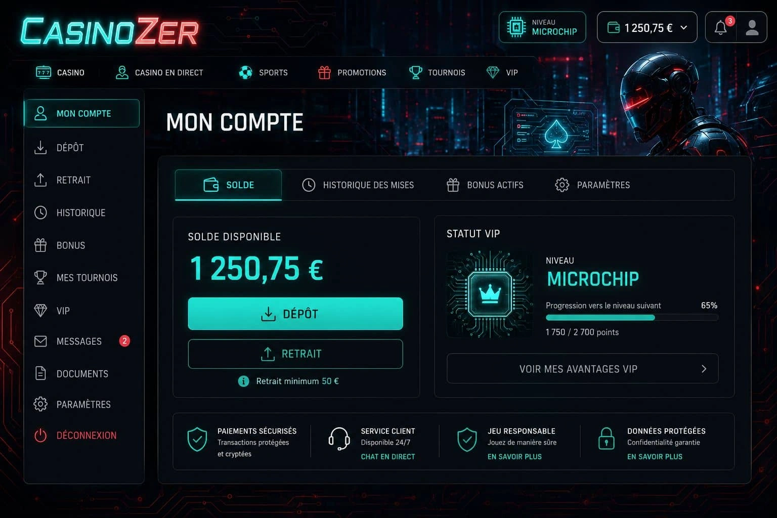 Casinozer mon compte : mon espace personnel avec casinozer connexion