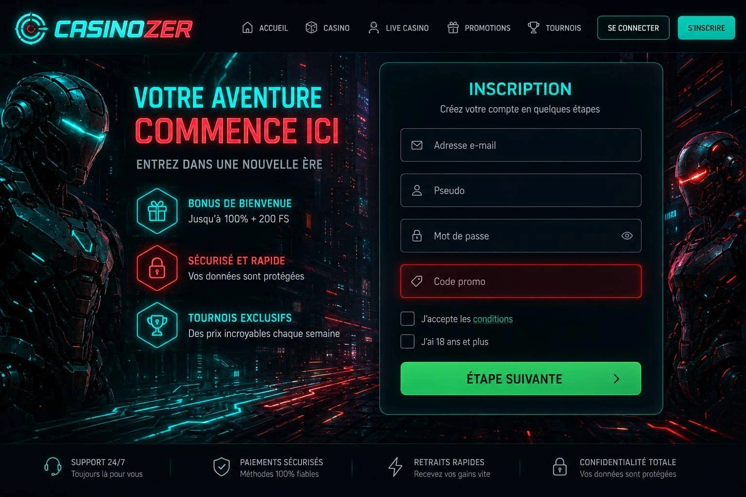 Code promo Casinozer : champ à l'inscription et activation du bonus